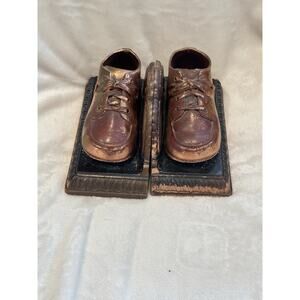 Vintage Copper Colored Bronzed Pair Baby Shoes Bookends Display set of 2